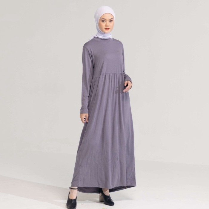 ✔SKY.LD✔ - SALE Inner Dress Muslim Dauky Inner Dress Laudya Gamis Polos bahan kaos - Abu-abu, M