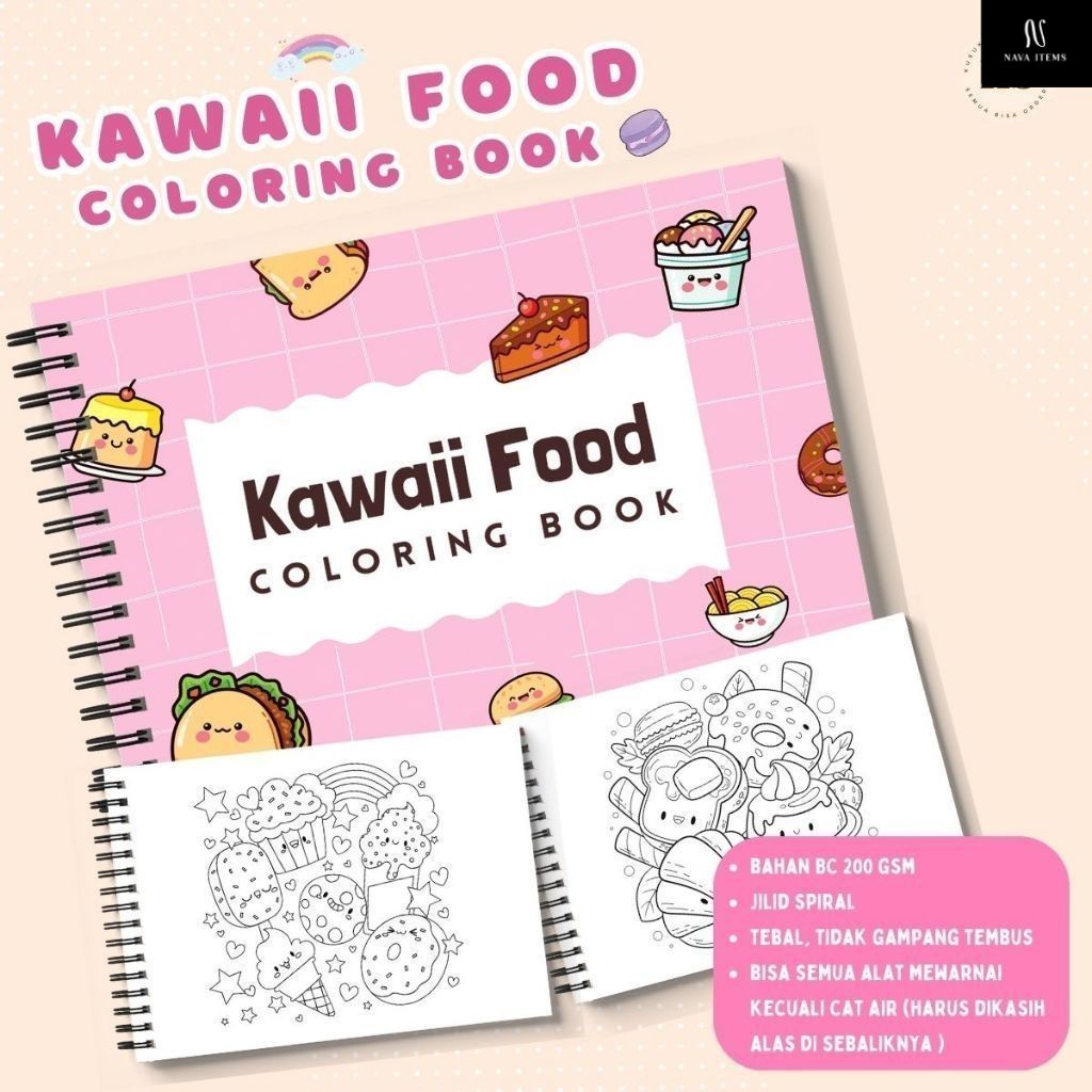 

Kawaii Food Cozy Coloring Book Relaxing Activity Buku Mewarnai Remaja Dewasa Aesthetic Kertas Tebal