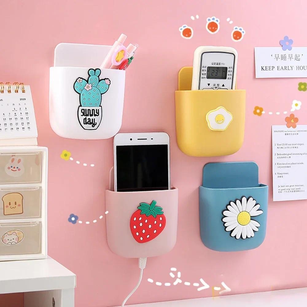 

Cute Storage Rack Desk Organizer Pen Holder Self Adhesive Stationery Holder Remote Control TV Mobile Phone Holder Office Supply
