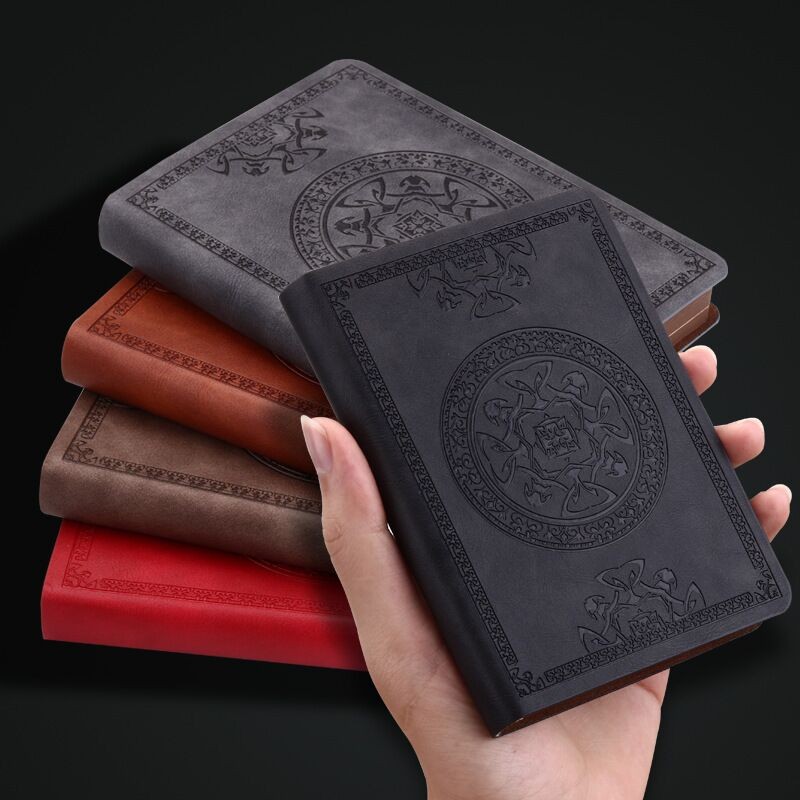 

A6 Retro style pocket type mini notebook Stamping process artificial PU leather writing book Portable notepad Office bookkeeping