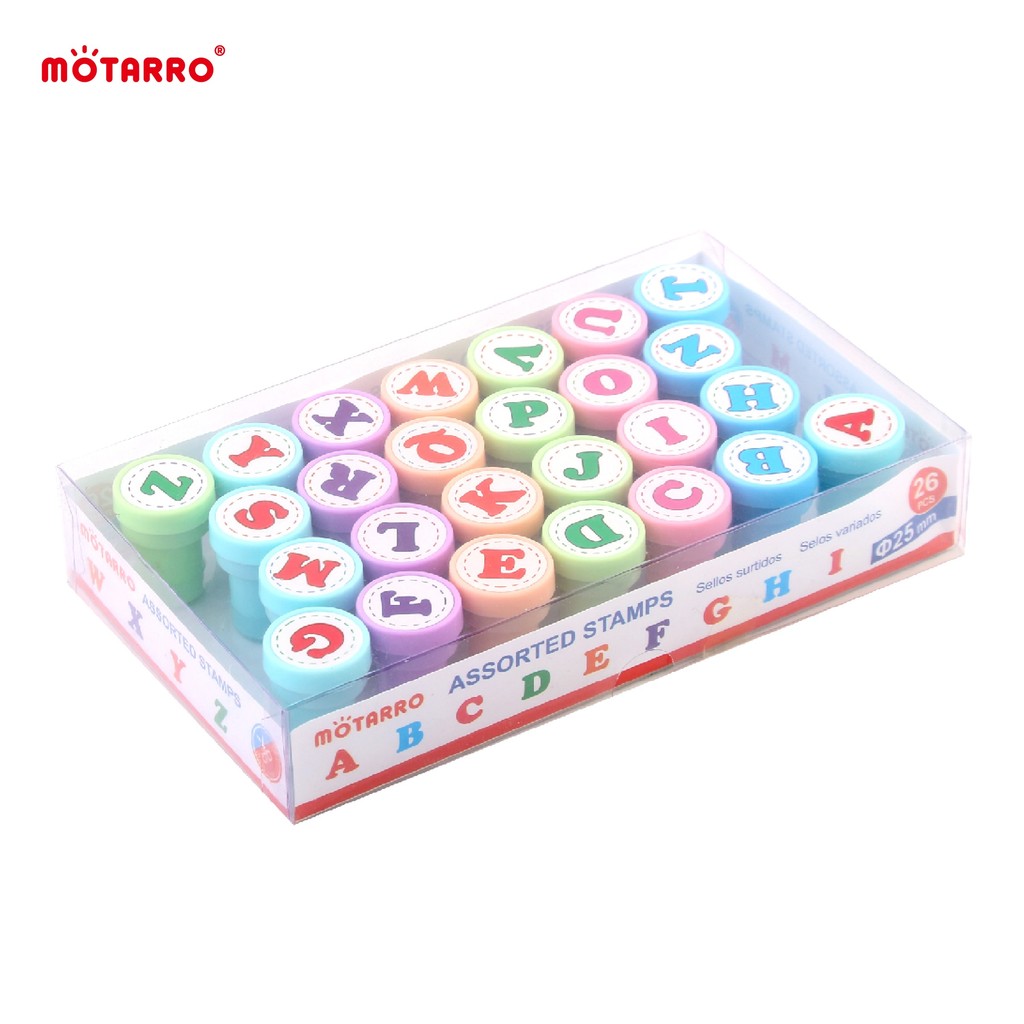 

MOTARRO 26 Pcs Alphabets Letters Round Stamp Seal Self Inking Plastic Alphabet Stamps Decoration for Children Gifts Toys