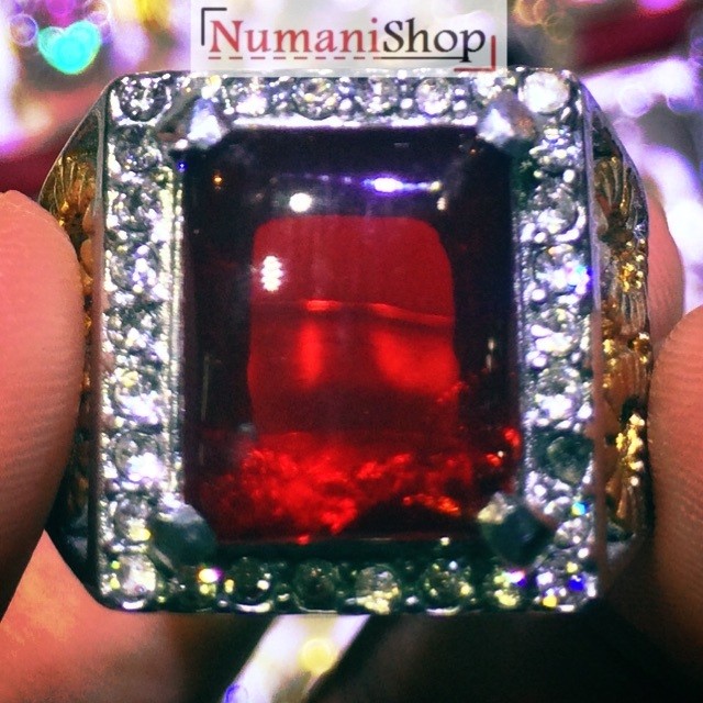 Cincin Titanium Batu Octagon Merah Siem/Siam HQ
