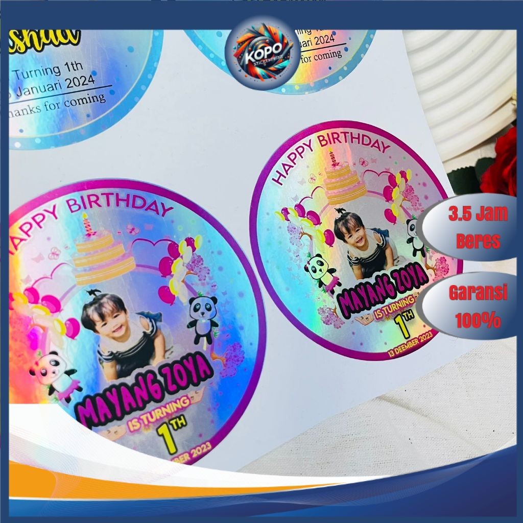 

KOPO 2-4 Stiker Hologram Ulang Tahun Taun Anak Bentuk Bulat Ultah Sticker Undangan Happy Birthday