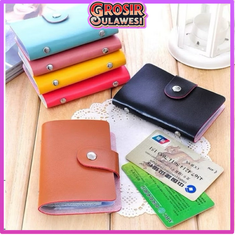 COD MAKASSAR Dompet Kartu Kulit Warna Warni 24 Slot Card Holder Serbaguna Penyimpanan Kartu Nama GRO