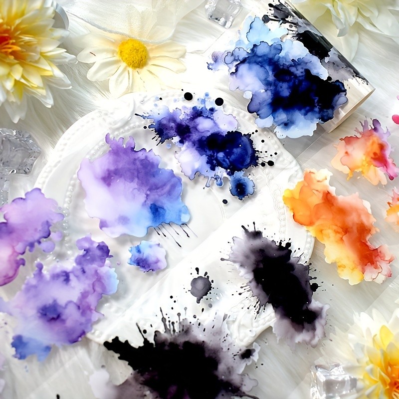 

8cm/2M Color Ink PET Masking Tape Watercolor Painting Decorative Adhesive Tape Sticker Scrapbooking Journal Aesthetic Stationery