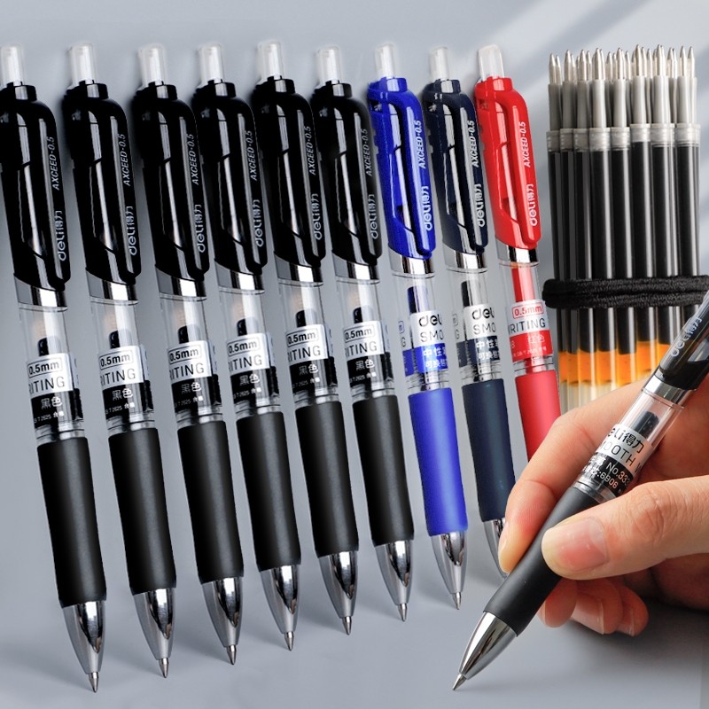 

Deli Retractable Gel Pen 0.5mm Black Blue Red Gel Ink Refill Gelpen School Office Supplies Stationary Pens