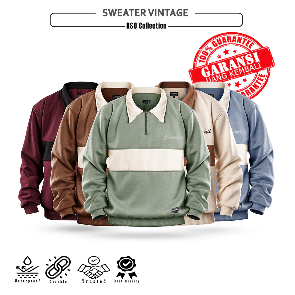 VINTAGE - Sweater Crewneck Polos Pria Wanita Sweater Vintage Unisex Kombinasi Jaket Cardigan Pria Ja