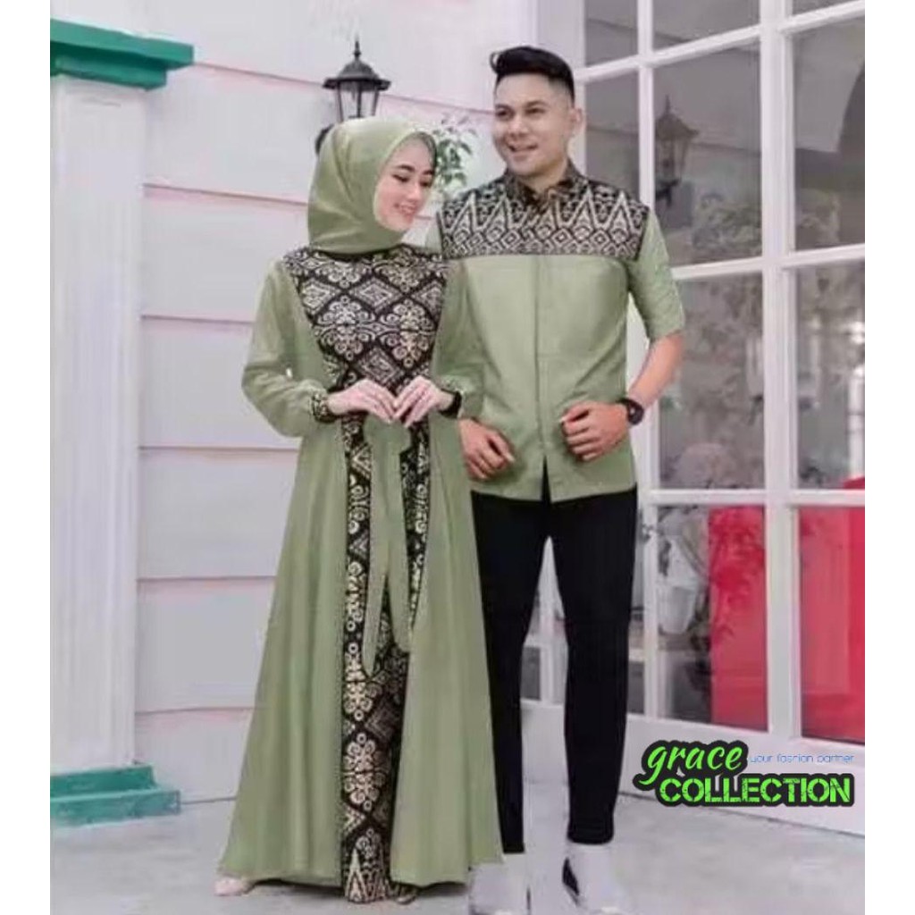GRAC3COLL JAR23 - MUSLIM COUPLE BATIK 2IN1 RIZHAN SIZE M - XXL / PALAIAN LEBARAN COUPLE / BAJU PASAN