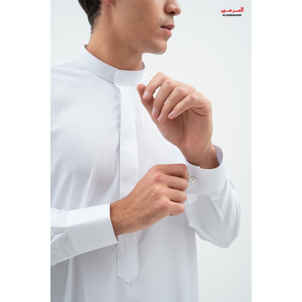 AL Haramain Jubah / Gamis Pria Dewasa Slimfit Manset Premium Series RS (1091) | Putih - Putih, 52 M