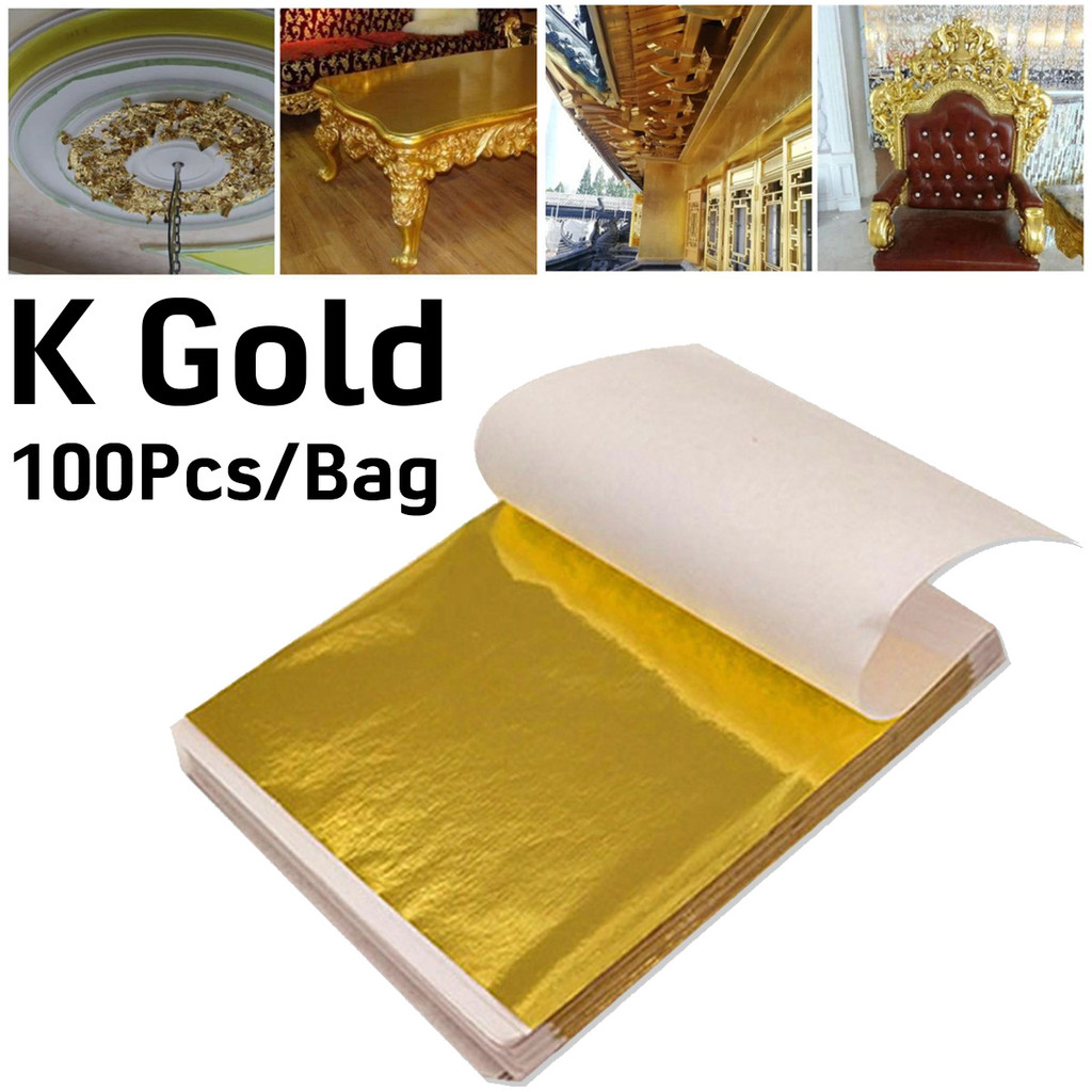 Kertas Gold Leaf Paper 100PCS / Emas Doff Sheet Kertas / Aluminium Foil Emas  / DIY Leaffoil Gilding