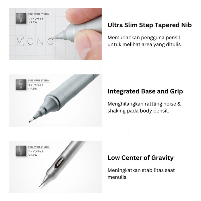 

Tombow Mono Graph Fine Mechanical Pencil 0.3 0.5 Metal Pensil Mekanik - Silver, 0.3mm