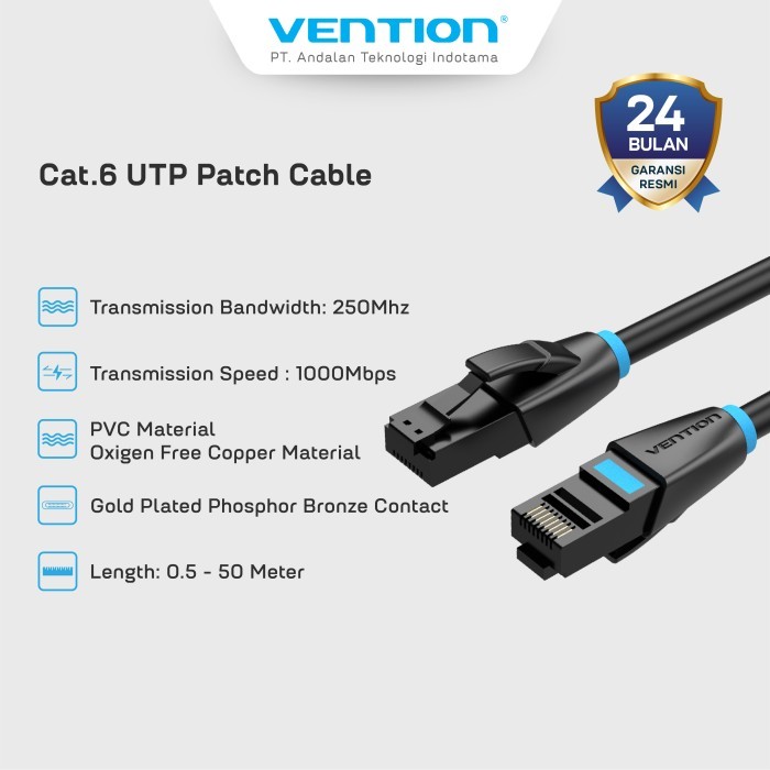 Vention Kabel Lan Cat6 Cat.6 UTP Ethernet Patch Cord Cable 1000Mbps 250Mhz 15M 20M 25M 30M - IBK