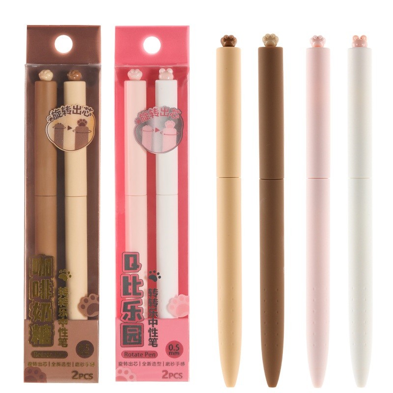 

2pcs Cute Cat Paw Gel Pens Set Rotation Open 0.5mm Ballpoint Quick-dry Black Color Ink for Writing Gift A7558