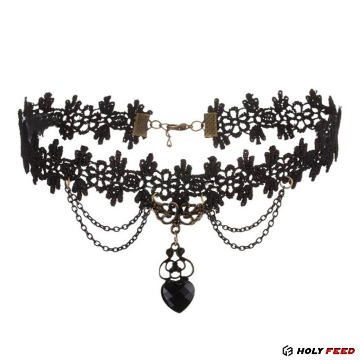 Kalung Ghotik Renda Etnik Choker Kain Lace Necklace Gothic Flower - V6