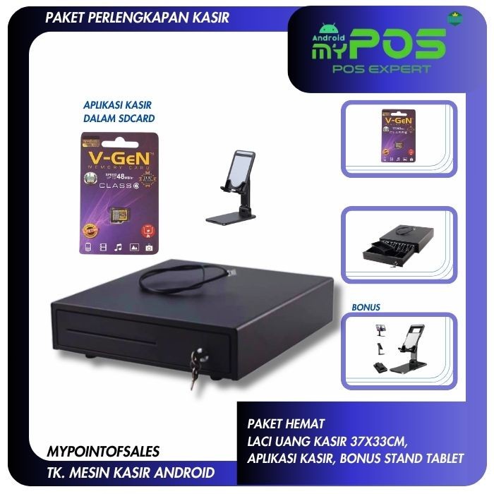 Laci uang kasir mini 37x33cm EPPOS + Aplikasi kasir android - paket