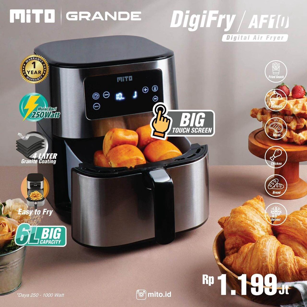 MITO Air Fryer AF10 GRANDE Digifry Mito AF 10 Digital Touch Screen