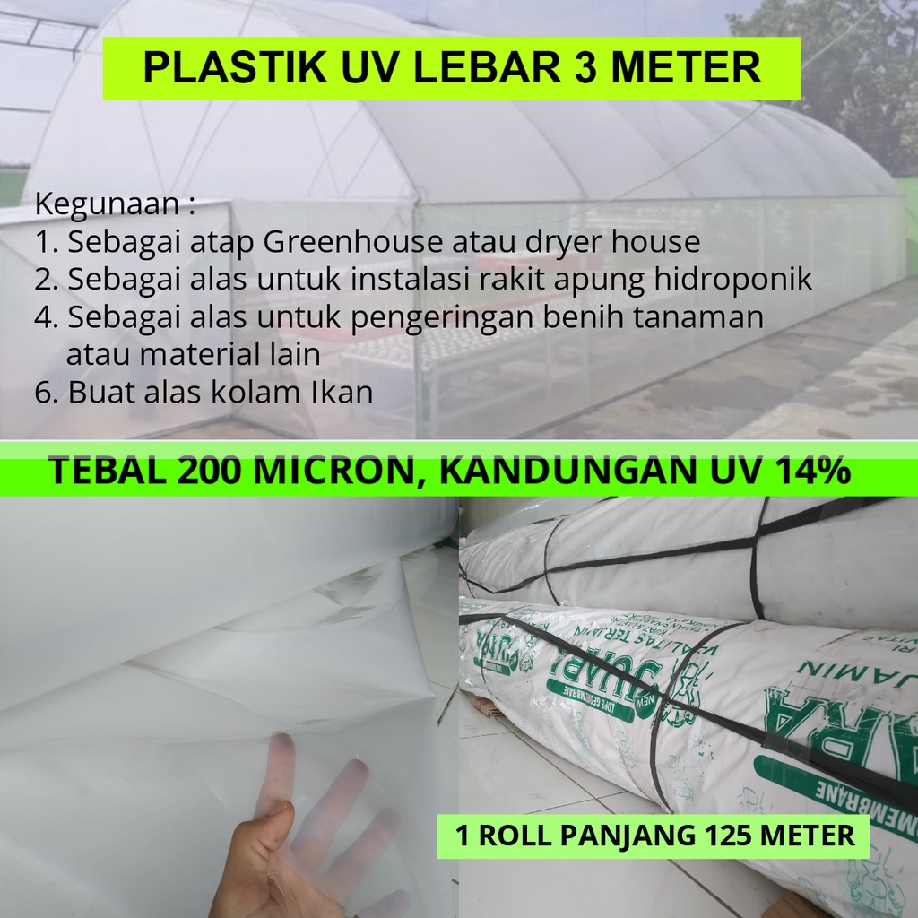 Plastik UV JUARA 14% Lebar 3 Meter Tebal 200 Micron Yupi Untuk Atap Green House Hidroponik Kolam GM