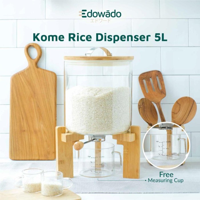 sintias Tempat Beras Kaca Borosilicate Kapasitas 5 Liter Dispenser Beras