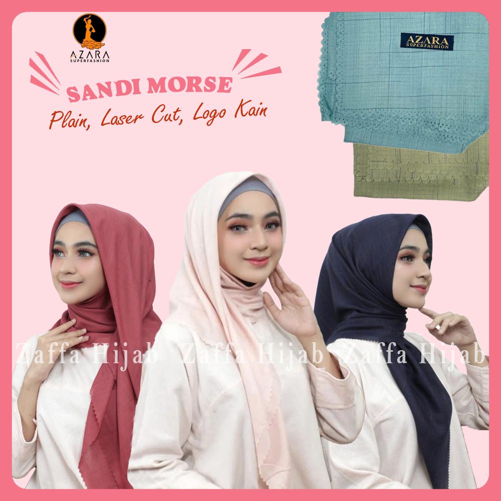 Paket 6 pcs Hijab Segi Empat Sandi Morse Lasercut by Azara / Jilbab Segiempat Serat Voal Waffle Polo