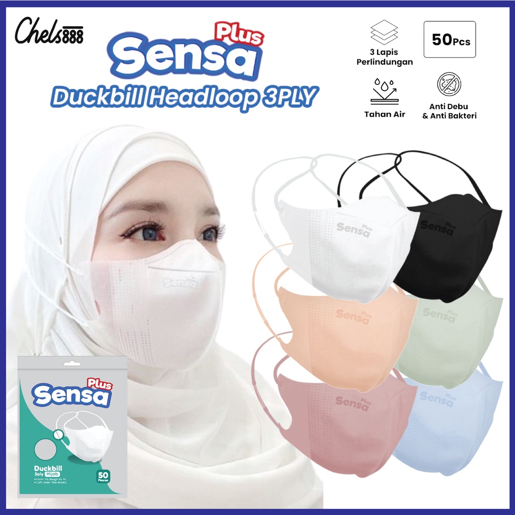 Masker Sensa Plus Duckbill Hijab 3ply isi 50 pcs