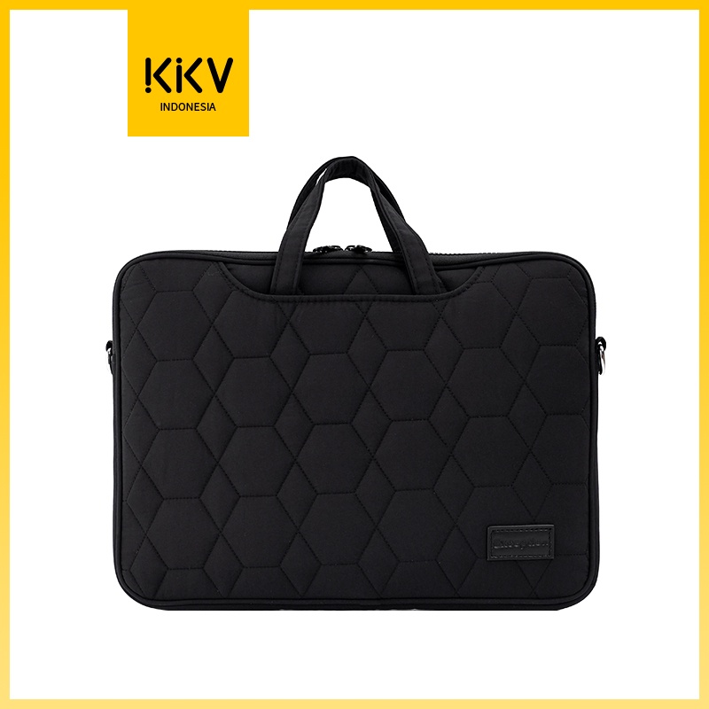 KKV Dunns Tas Laptop Pola Kotak Hitam dengan Tali Bahu Handbag