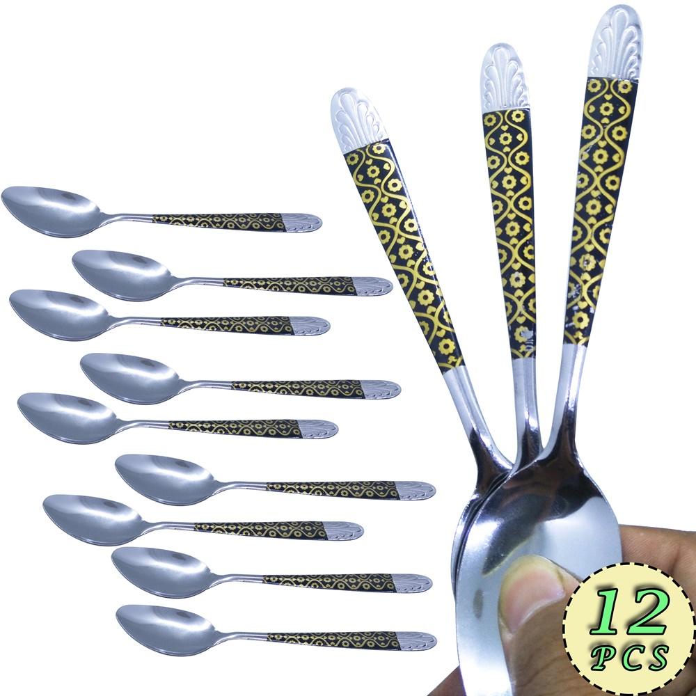 FM - Sendok Makan Motif Batik Stainless Steel Isi 12 pcs | 1 Lusin Sendok Makan Motif Batik Peralatan Makan Stainless Steel Random Motif