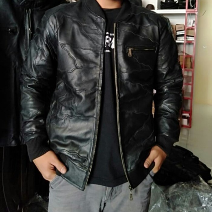 Jaket Kulit Domba Asli Sambungan Model Bomber Kulit Asli Domba Sambungan TERBARU