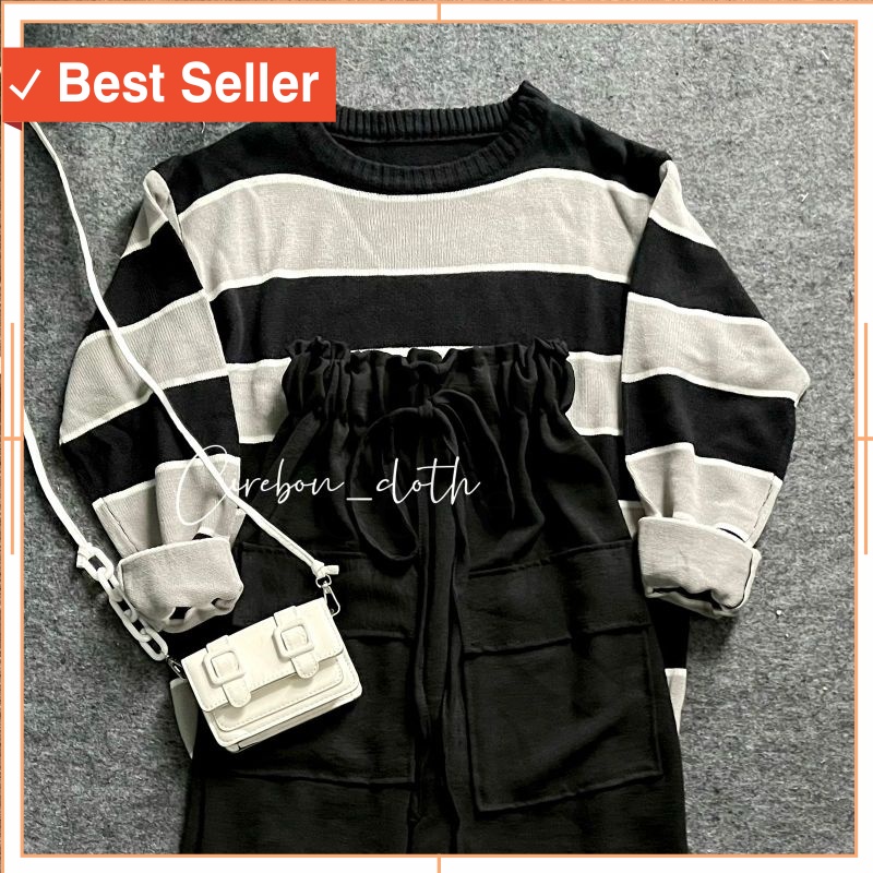 Setelan Pakaian Wanita Murah Branded PRemium - ONE SET SWEATER KEILA (Cirebon Cloth)