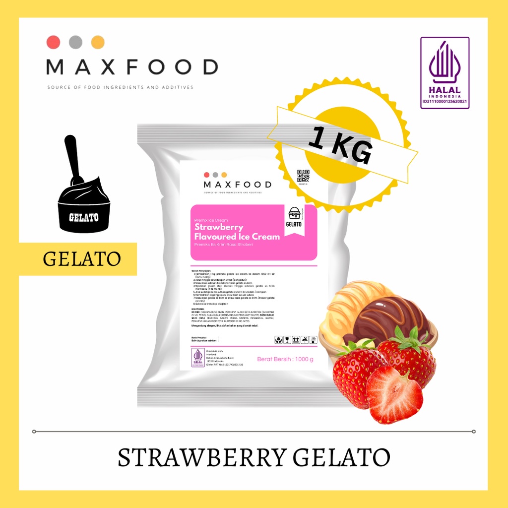 

MAXFOOD - Gelato Powder Strawberry / Bubuk Gelato Rasa Stroberi 1 KG