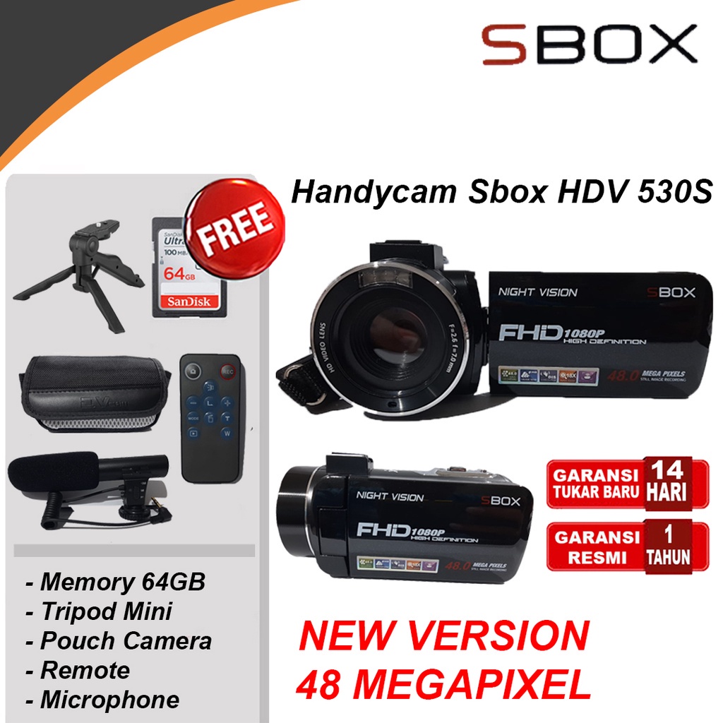 【COD】 SBOX Camcorder HDV530S / HDV S530S Garansi Resmi SBOX Paket Bonus - S530 S