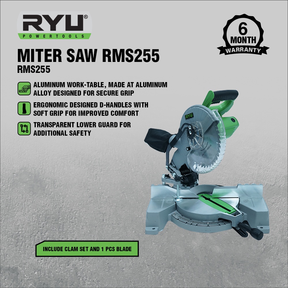RYU MITER SAW RMS255 - MITER SAW 10 INCH - PESIN POTONG ALUMINIUM DAN KAYU - PERKAKAS