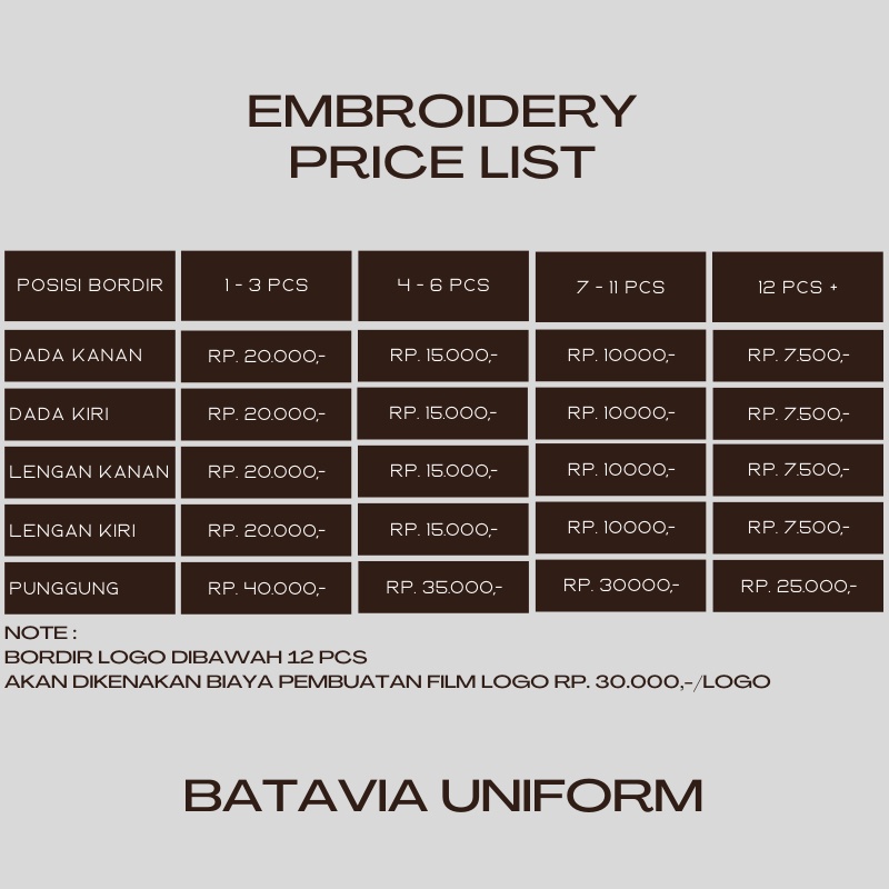 Bordir Bordir Bordir Custom Nama Logo Emblem Patch Tempel bisa Timbul 3D - BATAVIA UNIFORMbisa pesan