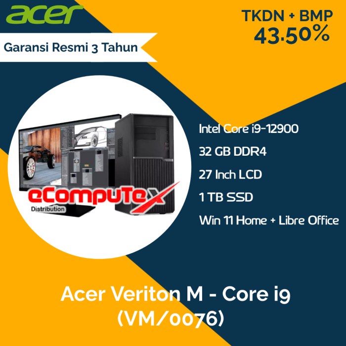 PC Desktop Acer Veriton M (VM/0076) i9-12900 32GB 1TB - TKDN RESMI