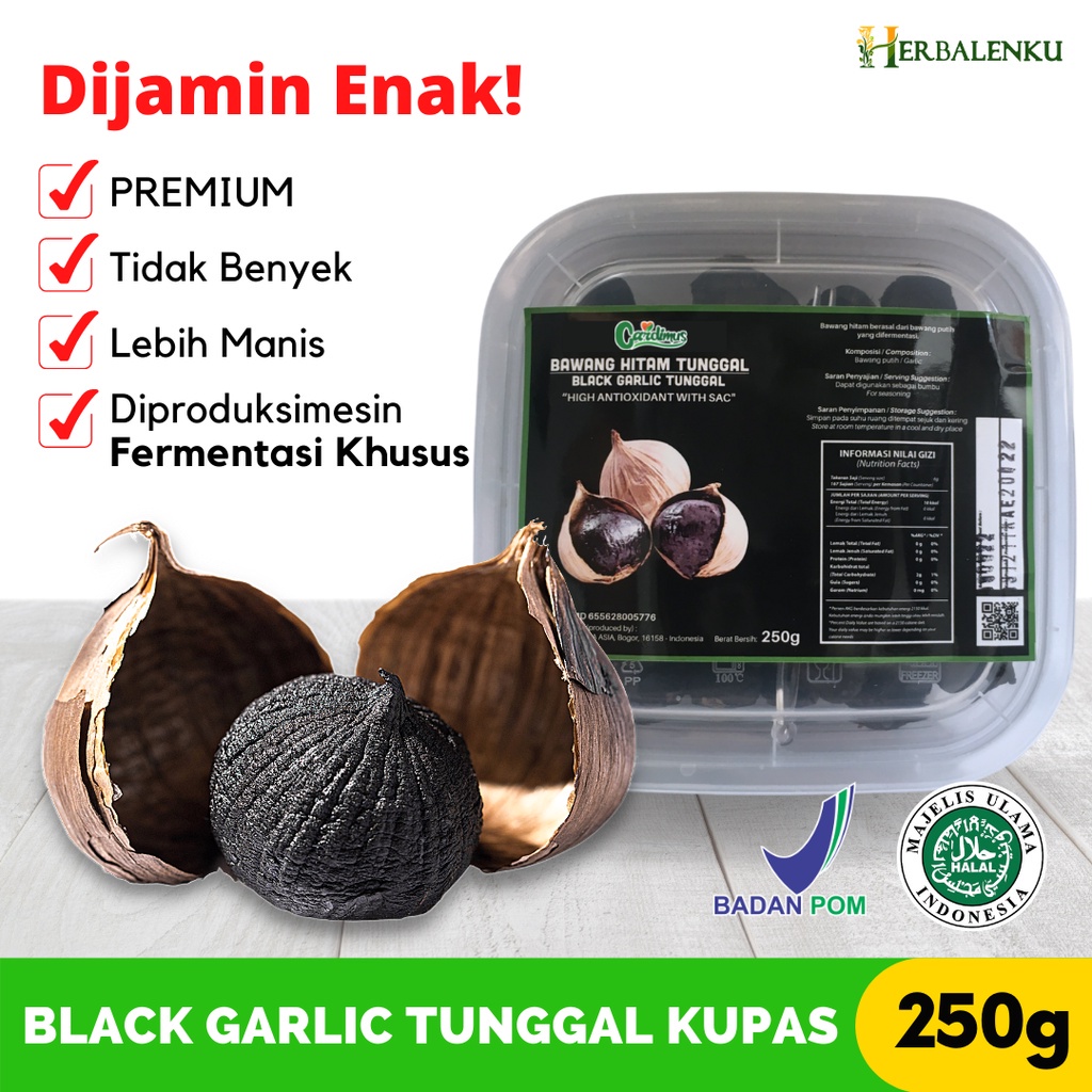 

Bawang Hitam Tunggal Kupas 250 gram / Black Garlic / Bawang Lanang