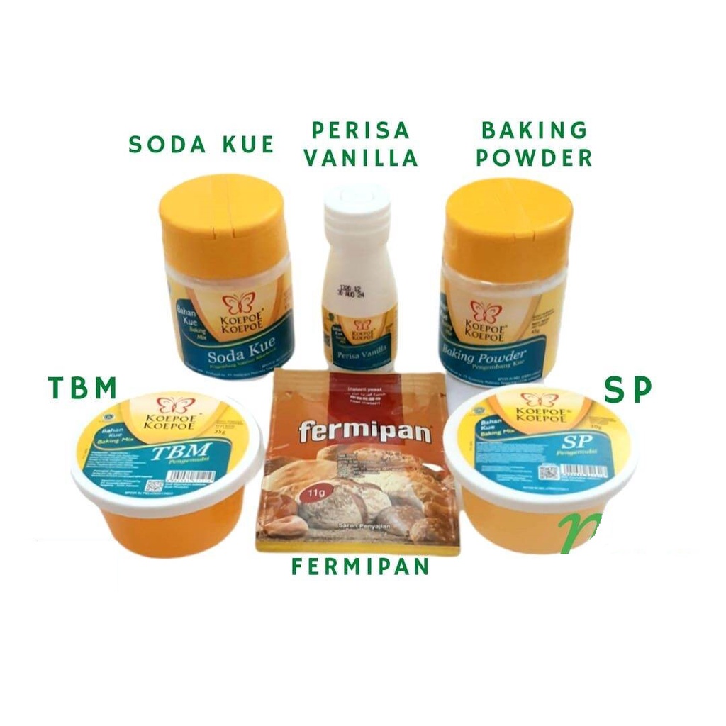 

KOEPOE Koepoe TBM, BAKING Powder, SODA KUE, SP, VANILI VANILLA, Tartar kupu-kupu bahan kue