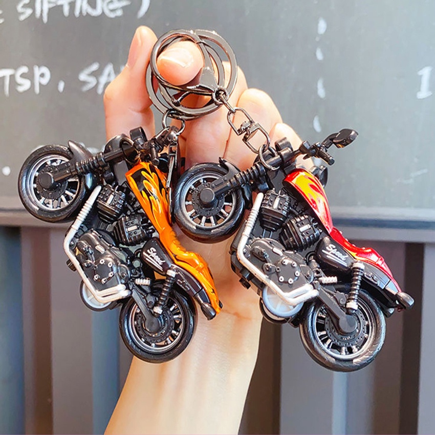 Gantungan Kunci Diecast Miniatur Motor Roda Bisa Jalan / Motor Balap Motro Retro / Keychain