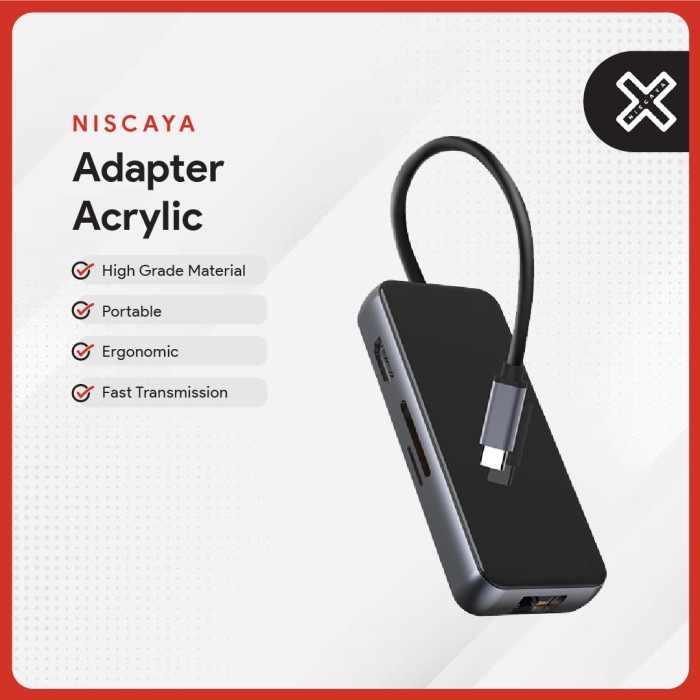 NISCAYA Acrylic USB 3.0 Hub Multiport Type-A & C Power Delivery HDMI