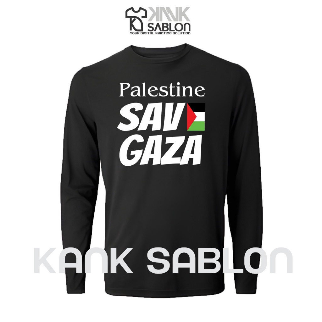 TYPE 01 - BANYAK GAMBAR - Baju Tshirt Kaos panjang palestine - Longsleeve Save Gaza - Kaos Save Pale