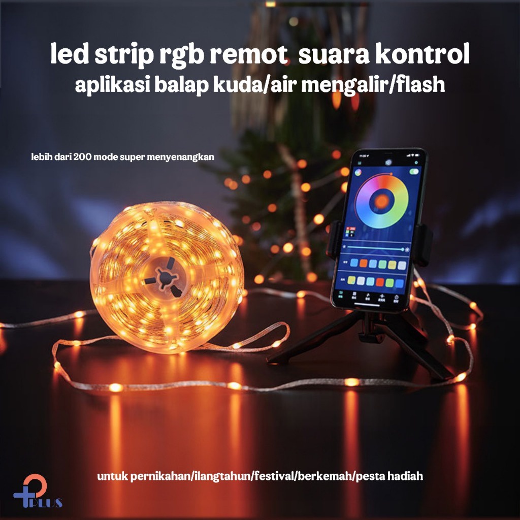 [ Pplus } Lampu Led Strip Running RGB  10m &amp; 5m Smart App Bluetooth + Remote colokan USB / Lampu Natal smart App Warna warni