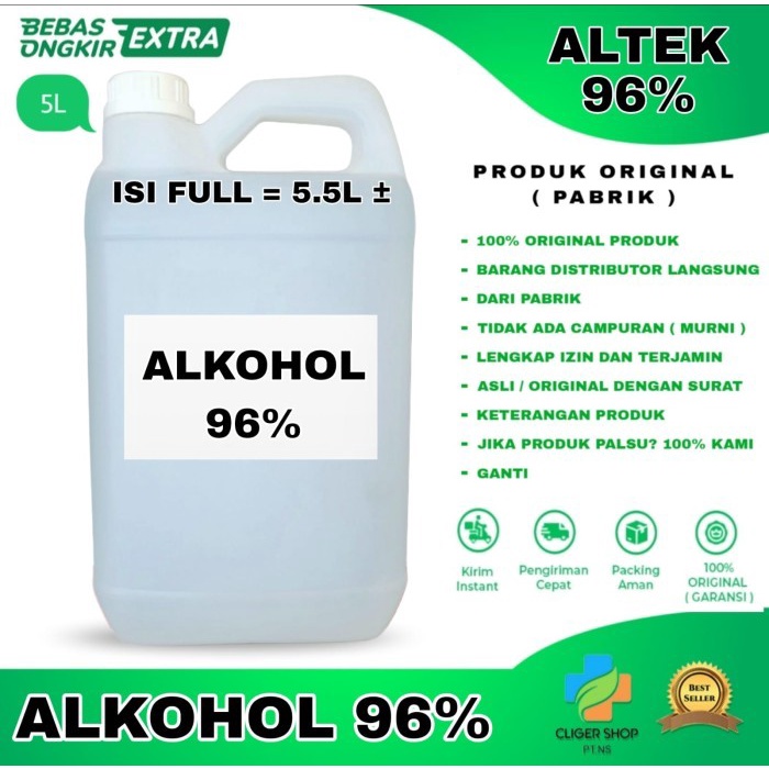 ALKOHOL 96 5 LITER SOLVENT/ ALKOHOL PELARUT MURNI - TEKNIS