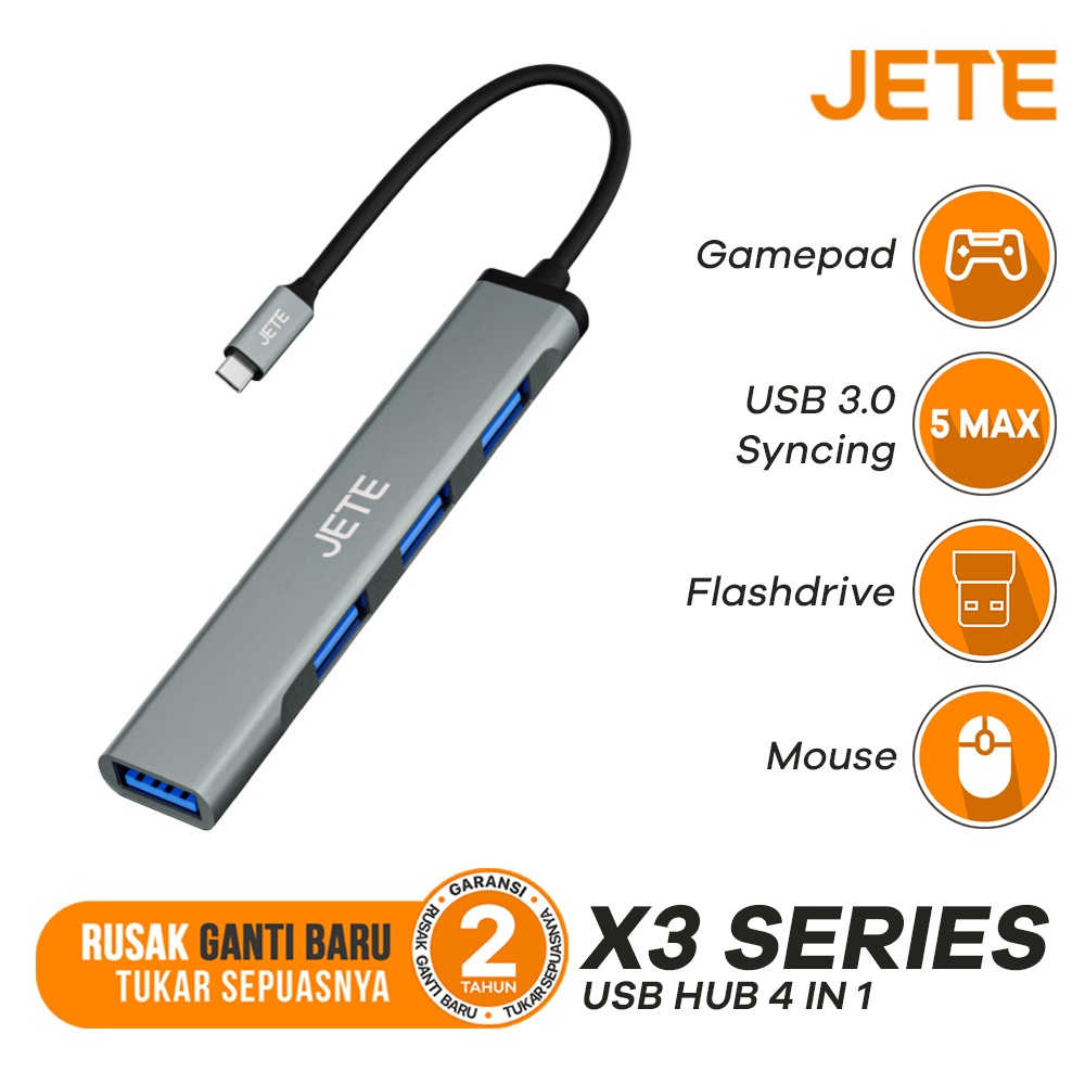 JETE X3 USB Hub Type C 4in1 Conveter - Konverter USB Hub - Garansi 2 Tahun