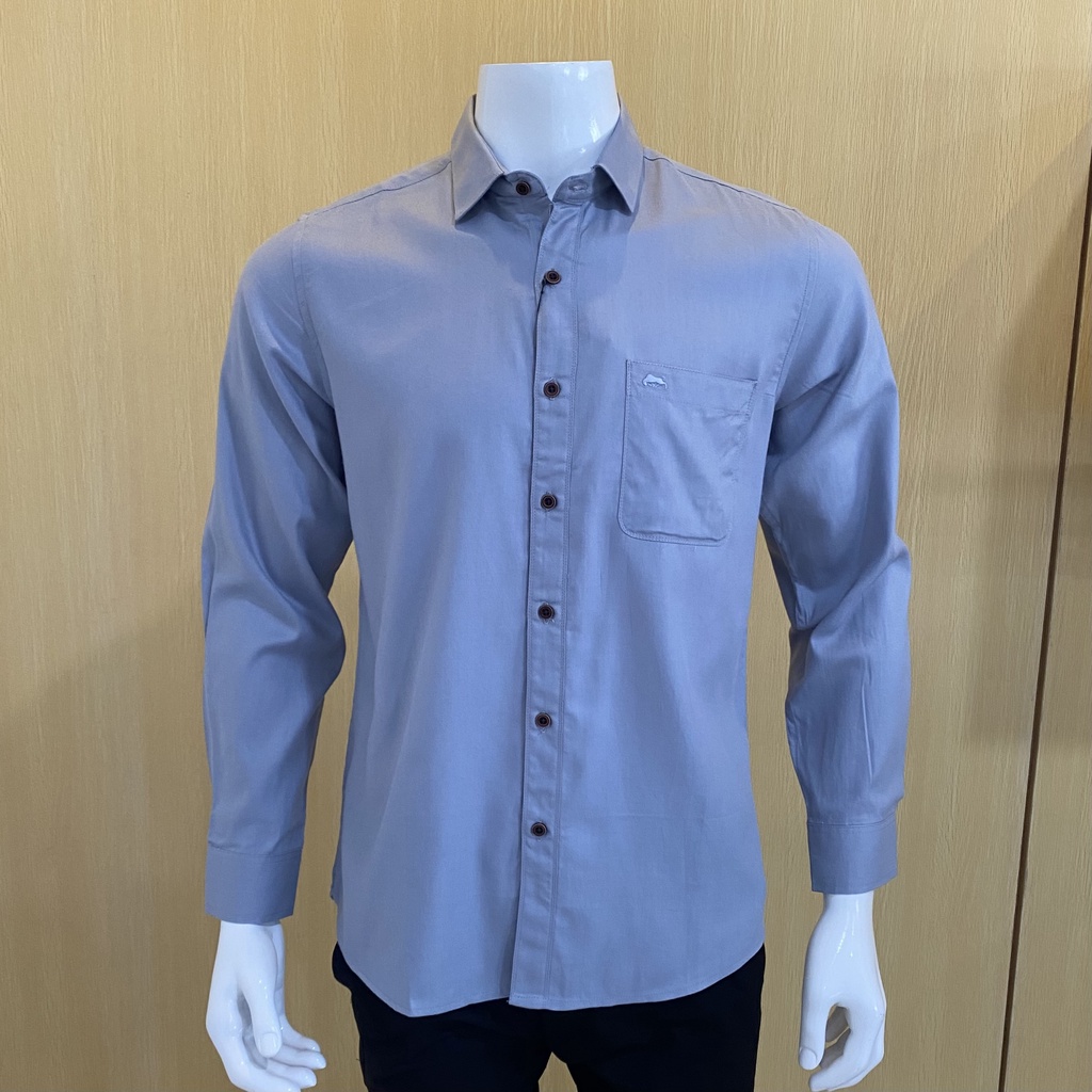 RICARDO kemeja pria polos lengan panjang biru 32360