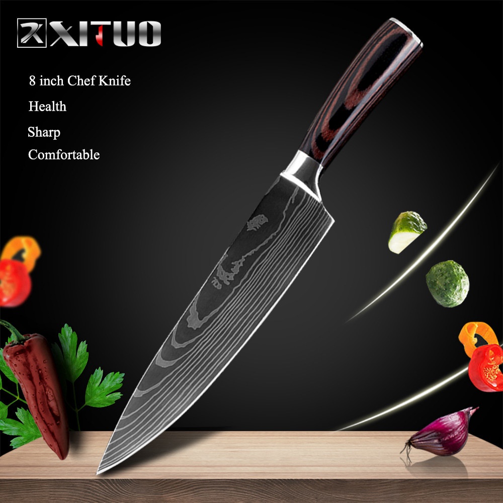 PISAU TAJAM/ PISAU DAGING/ PISAU CHEF/ Pisau Dapur / Stainless Steel Chef Damascus Pattern/  Chef Kn
