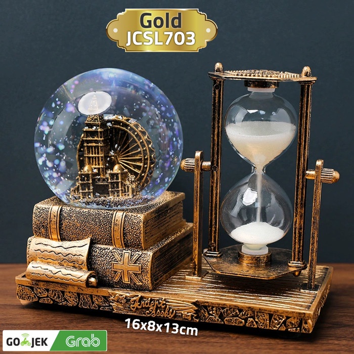 Hour Glass Music Box With 7 Light Colour Lights Jam Pasir Kotak Musik - Hourglass GOLD