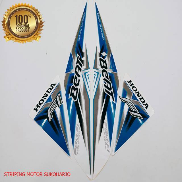 (ORI) striping honda beat fi 2015 putih  biru kualitas original