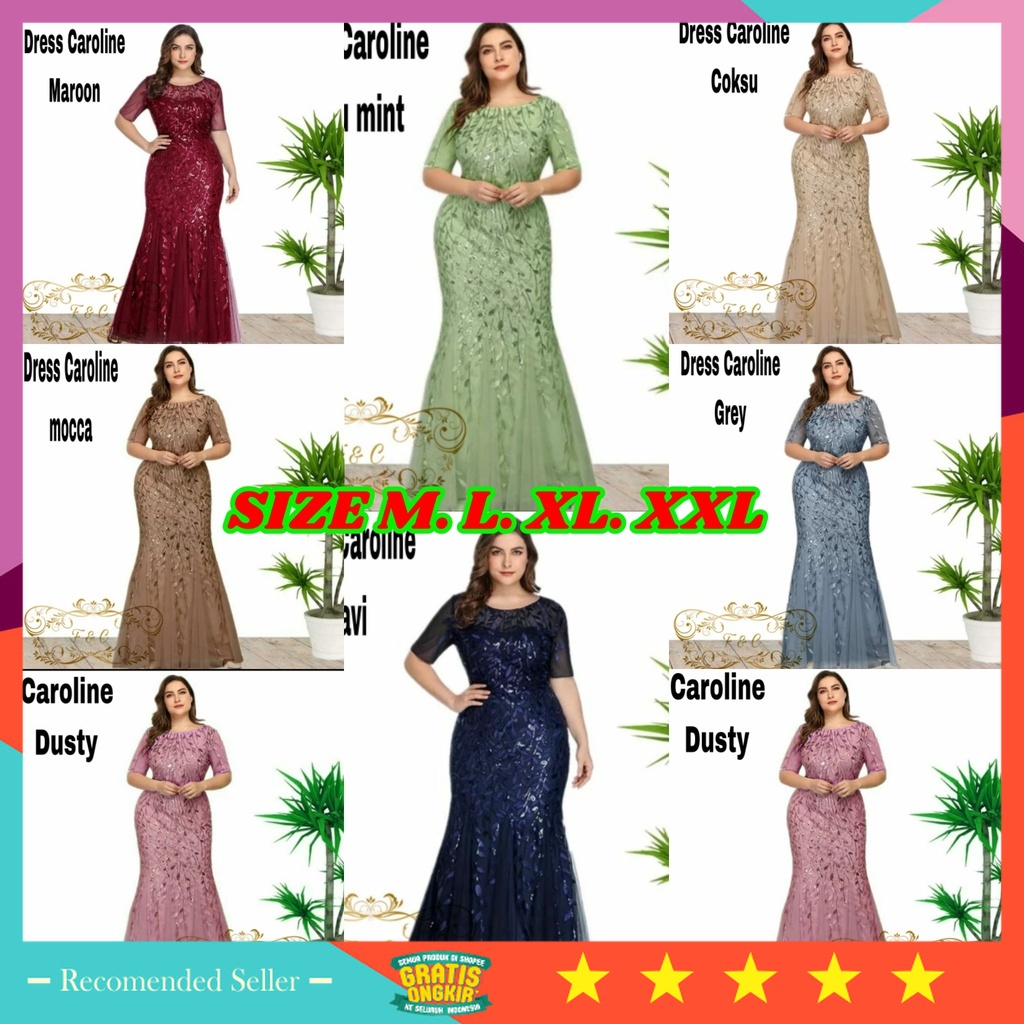 Pakaian Wanita Dress Natal Lebaran Christmas Murah Kondangan / Long Dress caroline size M L XL XXL d