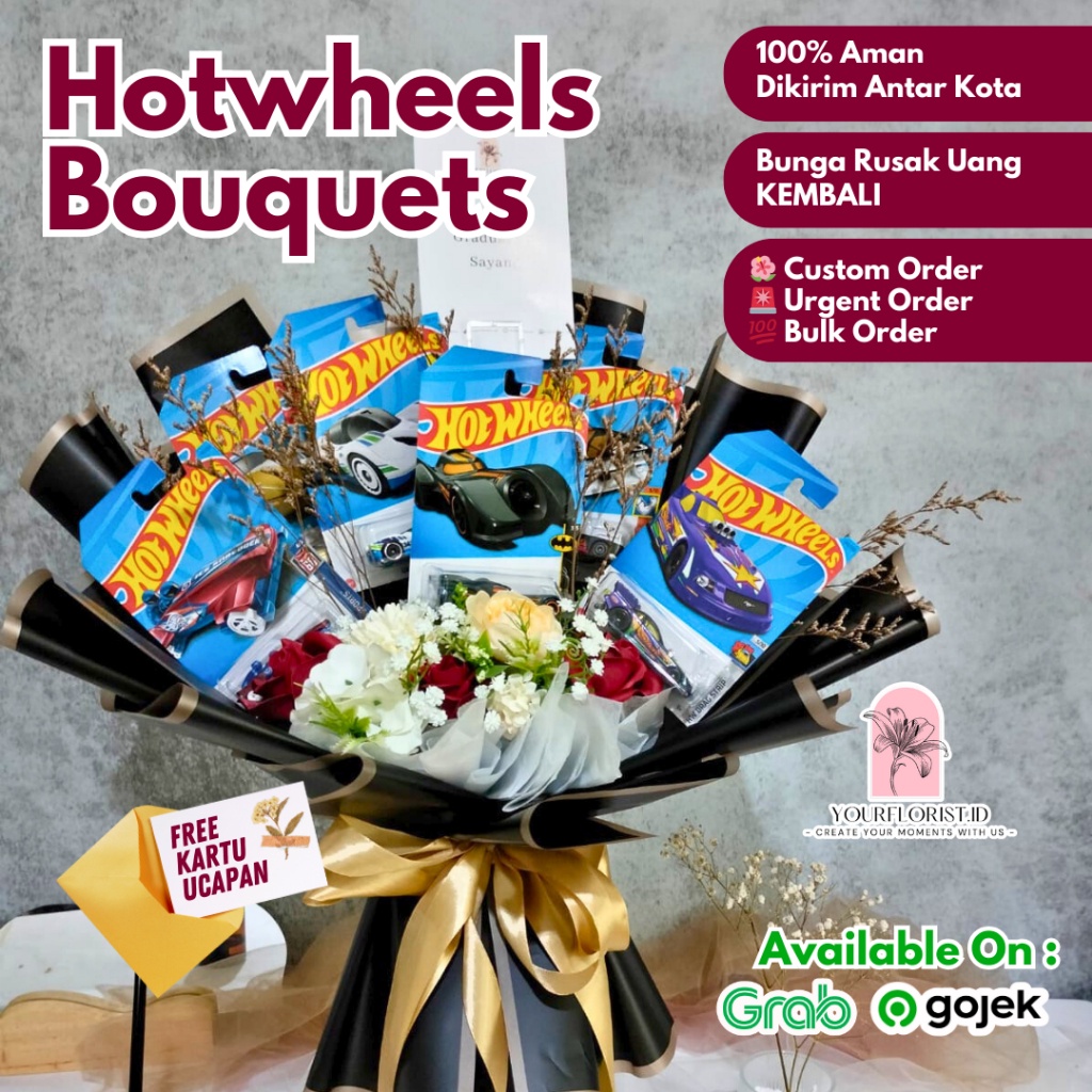 HOTWHEELS BOUQUETS - Buket Hot Wheels Mainan Mobil Hadiah Ulang Tahun Hadiah Untuk Pacar Unik Antimi