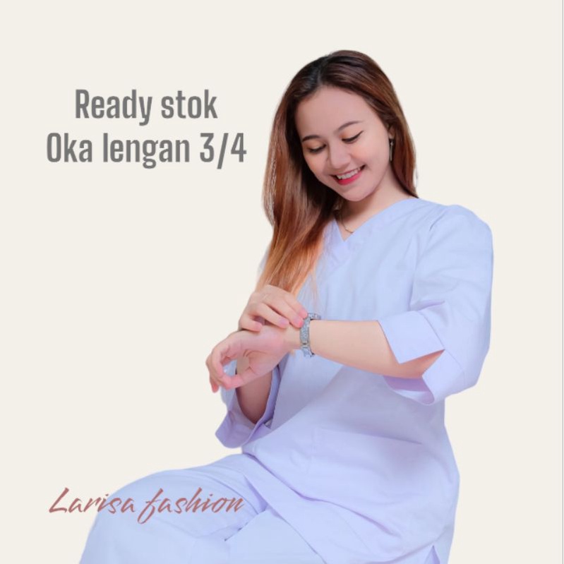 baju ok lengan panjang oka ok lengan pendek 3/4 seragam perawat dokter jaga medis american dril puti