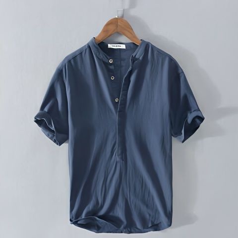 RC210- Men's cotton linen wrinkled fabric linen short sleeved shirt linen t-shirt men's casual half 