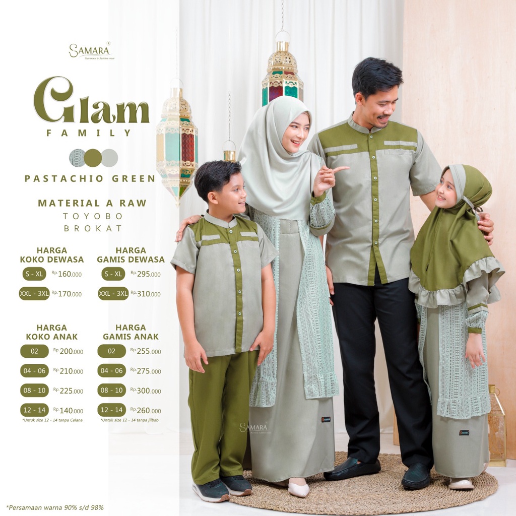 Baju Gamis Busui Couple Family Set Keluarga Lebaran 2024 Samara J09 Glam Pastachio Green